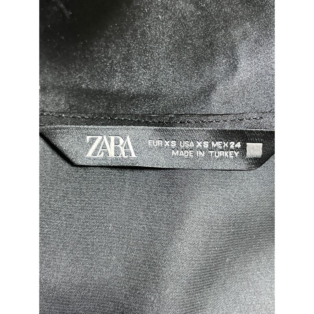 Zara Women's Black Silky Satin Sheer V Neck Long Sleeve Crop Wrap Blouse Top XS - Picture 5 of 6